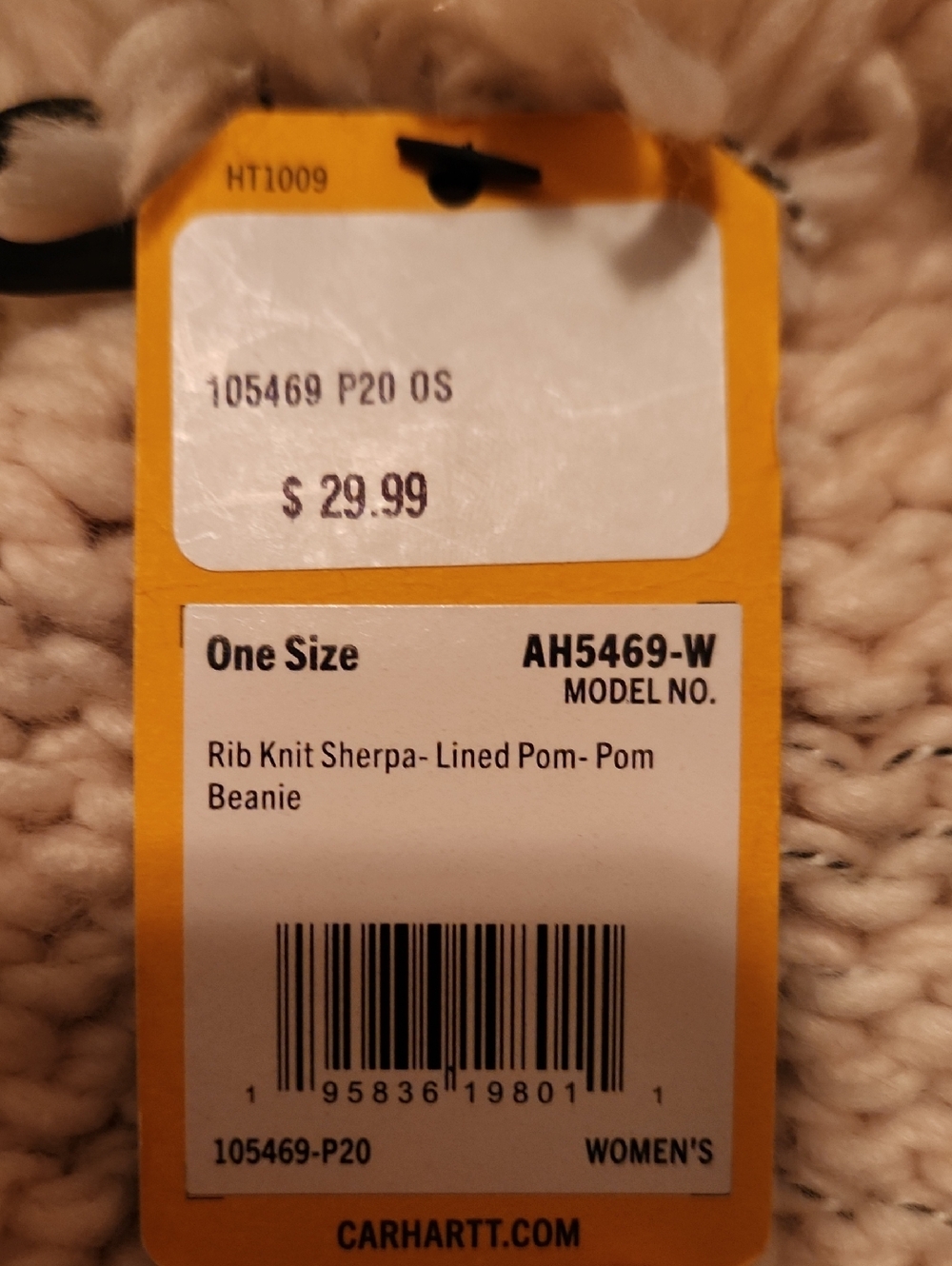 NWT Carhartt Cream Chunky Knit Pom Beanie - Picture 7 of 9